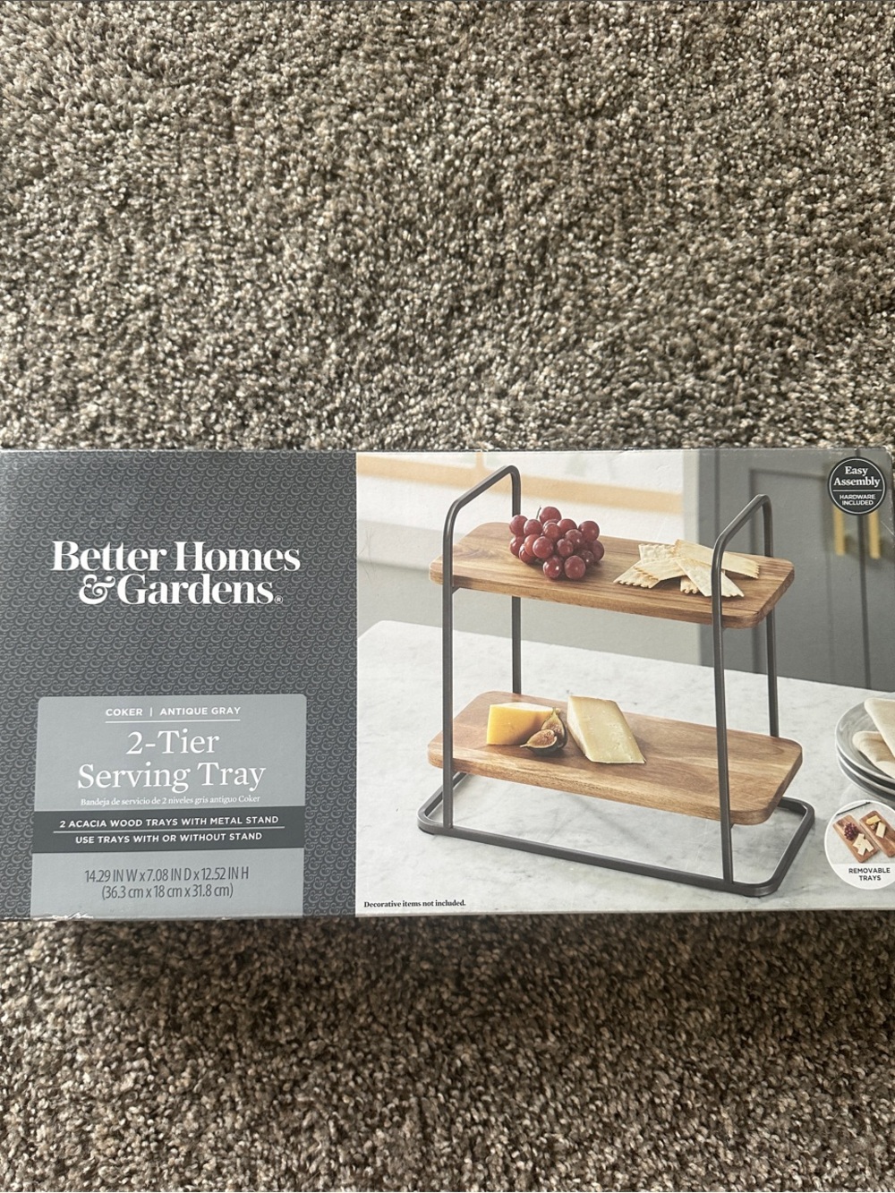 Better Homes And Gardens Gray Metal and Natural Wood 2-Tier Serving Stand
